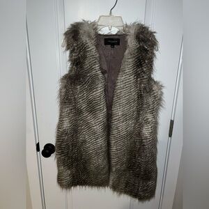 Ann Taylor Women's Striped Faux Fur Vest - Brown and Gray